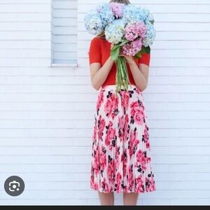 Kate Spade Red and White Floral Midi Skirt
